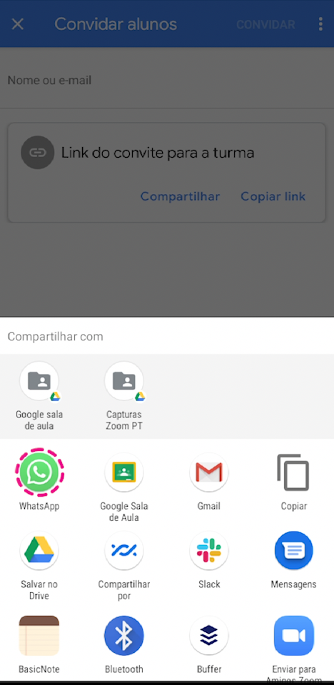 como compartilhar convite do google sala de aula pelo whatsapp - imagem2